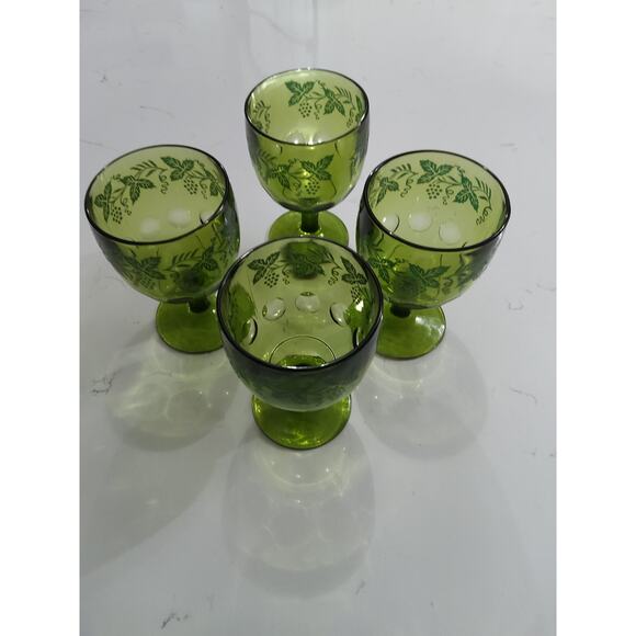 Bartlett Collins Vintage  green goblets Grapevine pattern - Picture 1 of 7